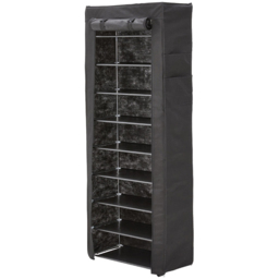 H&O Direct 9 Shelf Black Shoe Cabinet with Roll Up Door and Side Pocket - Size: 160 x 60 x 30cm - Wilko - thumbnail 1