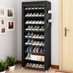 H&O Direct 9 Shelf Black Shoe Cabinet with Roll Up Door and Side Pocket - Size: 160 x 60 x 30cm - Wilko - thumbnail 3