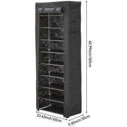 H&O Direct 9 Shelf Black Shoe Cabinet with Roll Up Door and Side Pocket - Size: 160 x 60 x 30cm - Wilko - thumbnail 7