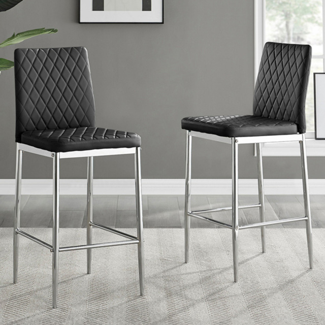 Furniturebox Valera Black and Silver Faux Leather Bar Stool Set of 2 - Wilko - image 1