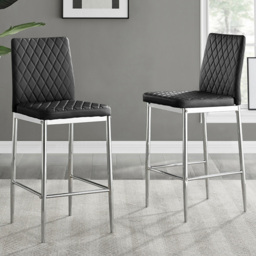 Furniturebox Valera Black and Silver Faux Leather Bar Stool Set of 2 - Wilko - thumbnail 1