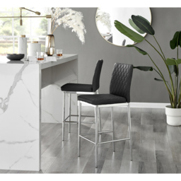 Furniturebox Valera Black and Silver Faux Leather Bar Stool Set of 2 - Wilko - thumbnail 3