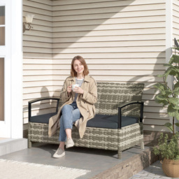 Outsunny 2 Seater Dark Grey PE Rattan Garden Storage Bench - Size: 82 x 123 x 70cm - Wilko - thumbnail 3