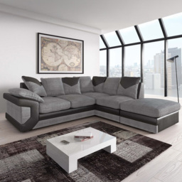 Portland Dino Black and Grey Right Hand Corner Sofa with Footstool - Size: 4 Seater - Wilko