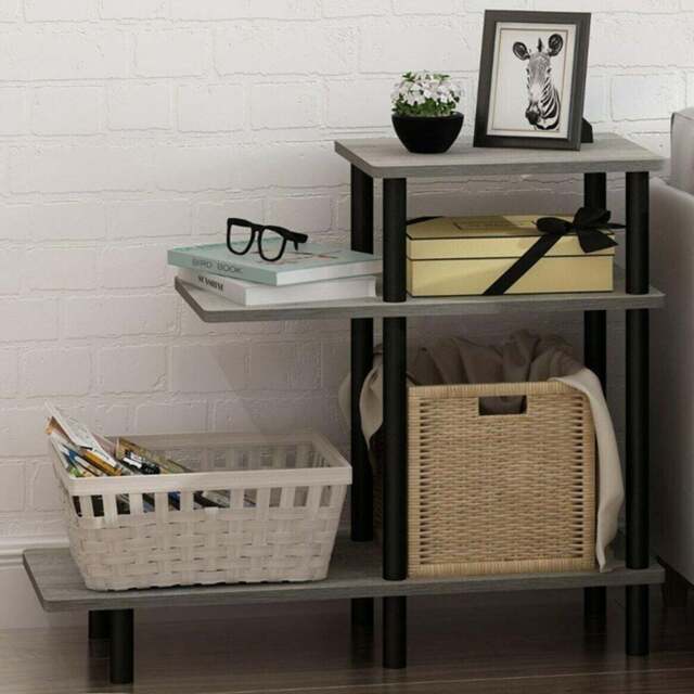 Walplus 2 Shelf French Oak Grey and Black Turn-N-Tube Side Table - Size: 29.49 x 65.1 x 80.01cm - Wilko - image 1