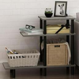 Walplus 2 Shelf French Oak Grey and Black Turn-N-Tube Side Table - Size: 29.49 x 65.1 x 80.01cm - Wilko