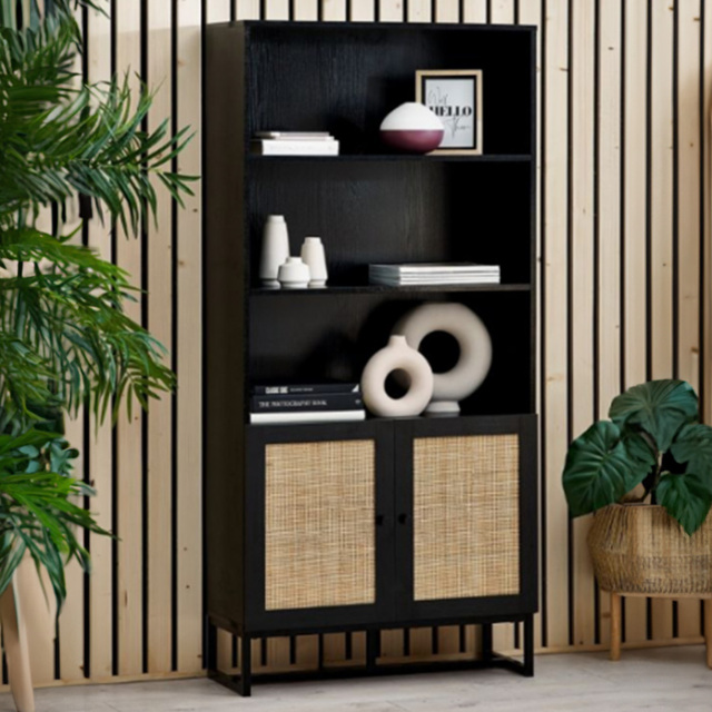 Julian Bowen Padstow 2 Door 3 Shelf Black Tall Bookcase - Wilko - image 1