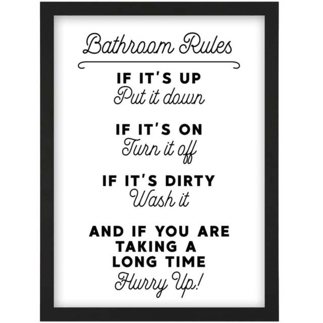 Artery8 Bathroom Funny Toilet Sign Framed Wall Art Print - Size: 32.3 x 23.4 x 1.5cm - White - Wilko - image 1