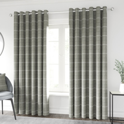 Helena Springfield Harper Woven Lined Silver Eyelet Curtains 168 x 228cm - Size: W 168 x D 228cm - Wilko