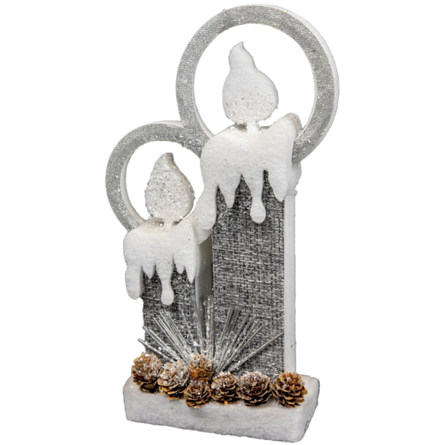 Shatchi Grey Glitter Foam Snow Covered Pre Lit Twin Candles Christmas Decoration 31cm - Size: 31 x 17.5 x 6cm - Wilko - image 1