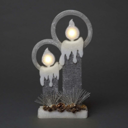 Shatchi Grey Glitter Foam Snow Covered Pre Lit Twin Candles Christmas Decoration 31cm - Size: 31 x 17.5 x 6cm - Wilko - thumbnail 3