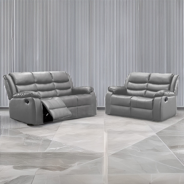 Portland Venice 5 Seater Grey Leather Manual Recliner Sofa Suite - Wilko - image 1