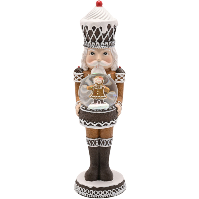 The Seasonal Gift Co. Santa and Friends Dark Gingerbread Nutcracker Holding a Snow Globe 23cm - Size: 23 x 8.5 x 6cm - Brown - Wilko - image 1