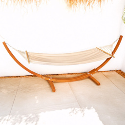 Samuel Alexander Palermo Single Seater Cream Freestanding Garden Hammock with Larch Wood Arc Stand - Size: 120 x 310 x 100cm - Multi - Wilko - thumbnail 1