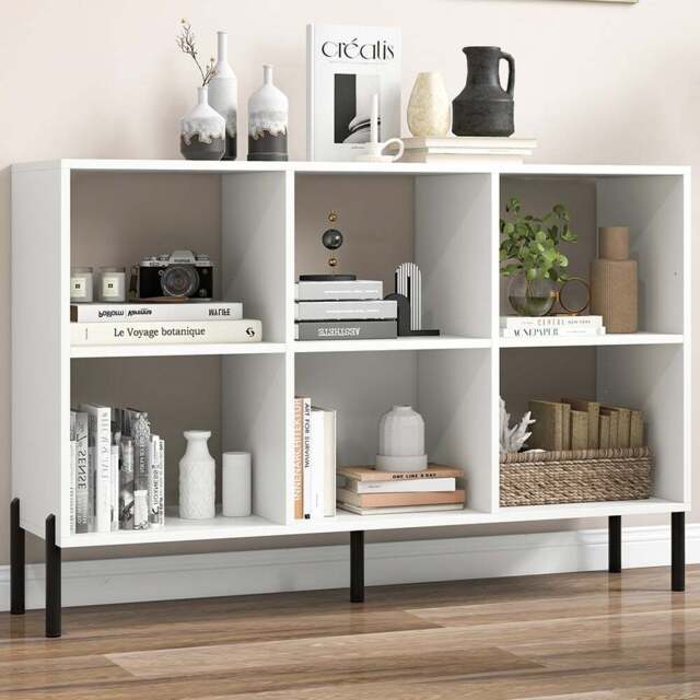 Costway 6 Cube White Metal Leg Bookshelf - Size: 6 Shelf - Wilko - image 1