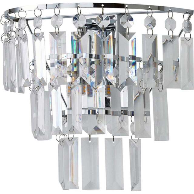 ValueLights Kelsks Clear Acrylic Jewel Droplet Chrome Wall Light with LED Bulb - Size: 22.5 x 25 x 12.5cm - Silver - Wilko - image 1