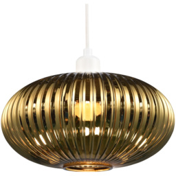 Happy Homewares Designer Shiny Gold Plated Line Ribbed Glass Oval Pendant Shade - Size: 17 x 30 x 30cm - Wilko - thumbnail 5