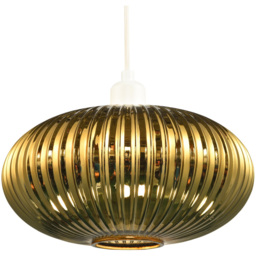 Happy Homewares Designer Shiny Gold Plated Line Ribbed Glass Oval Pendant Shade - Size: 17 x 30 x 30cm - Wilko