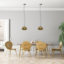 Happy Homewares Designer Shiny Gold Plated Line Ribbed Glass Oval Pendant Shade - Size: 17 x 30 x 30cm - Wilko - thumbnail 3