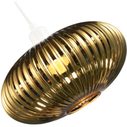 Happy Homewares Designer Shiny Gold Plated Line Ribbed Glass Oval Pendant Shade - Size: 17 x 30 x 30cm - Wilko - thumbnail 7