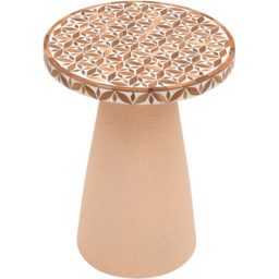 IH Design Acacia Wood Inlay Floral Round Side Table - Size: 47 x 36 x 36cm - Brown - Wilko - thumbnail 3