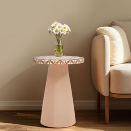 IH Design Acacia Wood Inlay Floral Round Side Table - Size: 47 x 36 x 36cm - Brown - Wilko - thumbnail 6