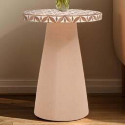 IH Design Acacia Wood Inlay Floral Round Side Table - Size: 47 x 36 x 36cm - Brown - Wilko - thumbnail 1
