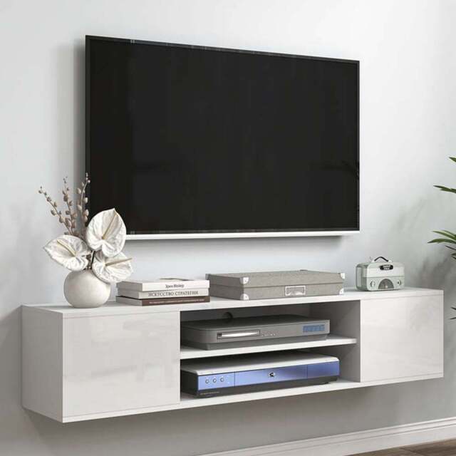 Portland 2 Door 2 Shelf White Floating TV Stand Cabinet - Size: 140 x 30 x 30cm - Wilko - image 1