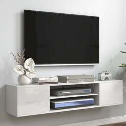 Portland 2 Door 2 Shelf White Floating TV Stand Cabinet - Size: 140 x 30 x 30cm - Wilko - thumbnail 1