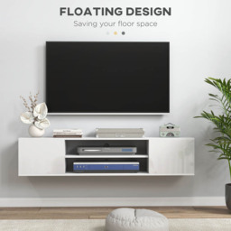 Portland 2 Door 2 Shelf White Floating TV Stand Cabinet - Size: 140 x 30 x 30cm - Wilko - thumbnail 4