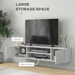 Portland 2 Door 2 Shelf White Floating TV Stand Cabinet - Size: 140 x 30 x 30cm - Wilko - thumbnail 5