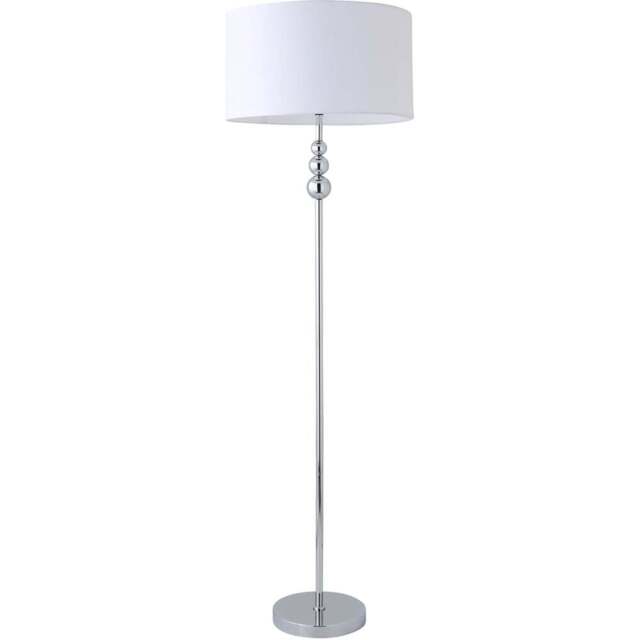 ValueLights Marissa Reni White Shade and Chrome Ball LED Floor Lamp - Size: 145 x 45 x 45cm - Silver - Wilko - image 1