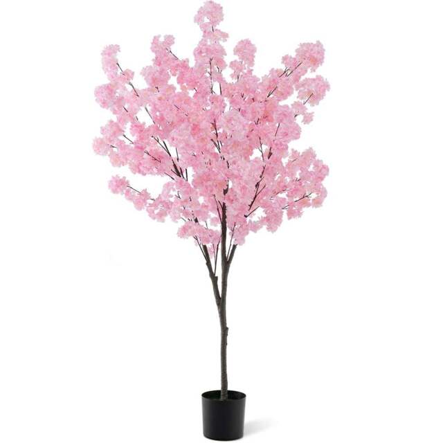 Costway Cherry Blossom Flowers Artificial Plant In Pot 6.2ft - Size: 196 x 23 x 23cm - Pink - Wilko - image 1