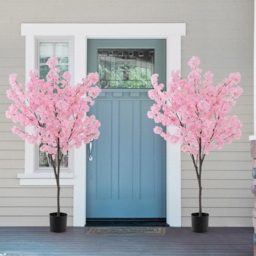 Costway Cherry Blossom Flowers Artificial Plant In Pot 6.2ft - Size: 196 x 23 x 23cm - Pink - Wilko - thumbnail 5