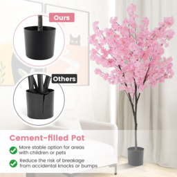 Costway Cherry Blossom Flowers Artificial Plant In Pot 6.2ft - Size: 196 x 23 x 23cm - Pink - Wilko - thumbnail 6