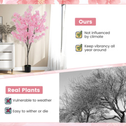 Costway Cherry Blossom Flowers Artificial Plant In Pot 6.2ft - Size: 196 x 23 x 23cm - Pink - Wilko - thumbnail 7