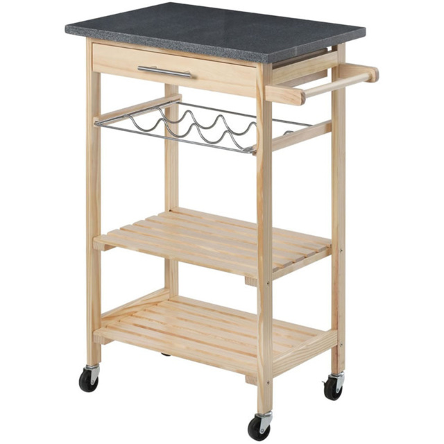 Large Pinewood Kitchen Trolley with 2 Shelves - Size: 40 x 58 x 85cm - Brown - Premier Housewares - Wilko - image 1