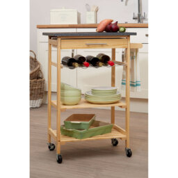 Large Pinewood Kitchen Trolley with 2 Shelves - Size: 40 x 58 x 85cm - Brown - Premier Housewares - Wilko - thumbnail 4