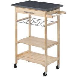 Large Pinewood Kitchen Trolley with 2 Shelves - Size: 40 x 58 x 85cm - Brown - Premier Housewares - Wilko - thumbnail 1