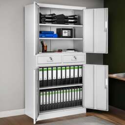 tectake Cosmo 4 Door 2 Drawer Light Grey Lockable Filing Cabinet - Size: 180 x 40 x 80cm - Wilko
