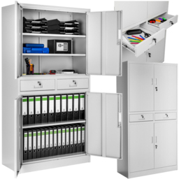 tectake Cosmo 4 Door 2 Drawer Light Grey Lockable Filing Cabinet - Size: 180 x 40 x 80cm - Wilko - thumbnail 3