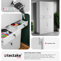 tectake Cosmo 4 Door 2 Drawer Light Grey Lockable Filing Cabinet - Size: 180 x 40 x 80cm - Wilko - thumbnail 6