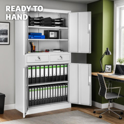 tectake Cosmo 4 Door 2 Drawer Light Grey Lockable Filing Cabinet - Size: 180 x 40 x 80cm - Wilko - thumbnail 4
