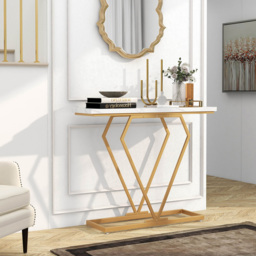 Costway Gold and White Console Table with Geometric Diamond Frame - Size: 112 x 37 x 13cm - Multi - Wilko - thumbnail 6