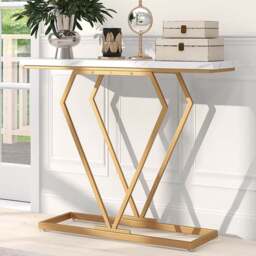 Costway Gold and White Console Table with Geometric Diamond Frame - Size: 112 x 37 x 13cm - Multi - Wilko