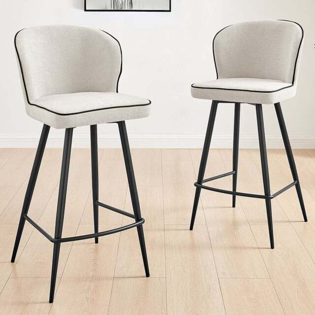 Furniturebox Carmel Cream and Black Bar Stool Set of 2 - Size: 97 x 46 x 51cm - White - Wilko - image 1