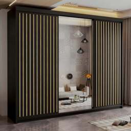 Sliding Wardrobes 4U Royal 3 Door Black Weave Minimalist Mirrored Wardrobe 203cm - Wilko
