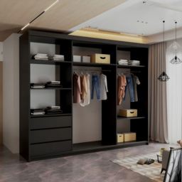 Sliding Wardrobes 4U Royal 3 Door Black Weave Minimalist Mirrored Wardrobe 203cm - Wilko - thumbnail 4