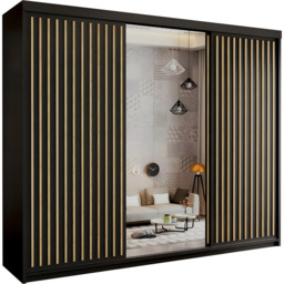 Sliding Wardrobes 4U Royal 3 Door Black Weave Minimalist Mirrored Wardrobe 203cm - Wilko - thumbnail 3
