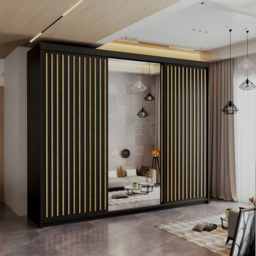 Sliding Wardrobes 4U Royal 3 Door Black Weave Minimalist Mirrored Wardrobe 203cm - Wilko - thumbnail 5